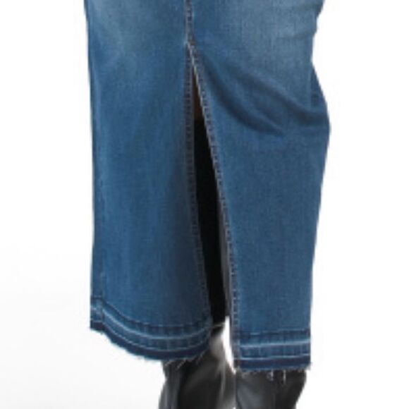 Democracy 10 Skyrise Uneven Yoke Ab Solution Front Slit Release Hem Denim Skirt - Picture 7 of 8